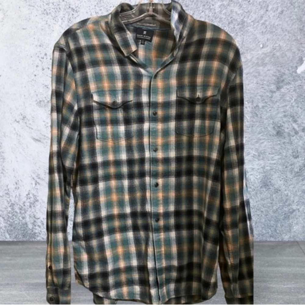 Roark Revival Flannel Button Down Shirt Men Large Blue/Green Plaid‎ Long Sleeve